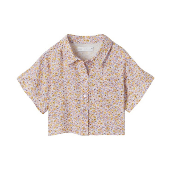 Zara Other - Zara Short Sleeve Crop Button Down Floral Top Purple White Size 11-12 years